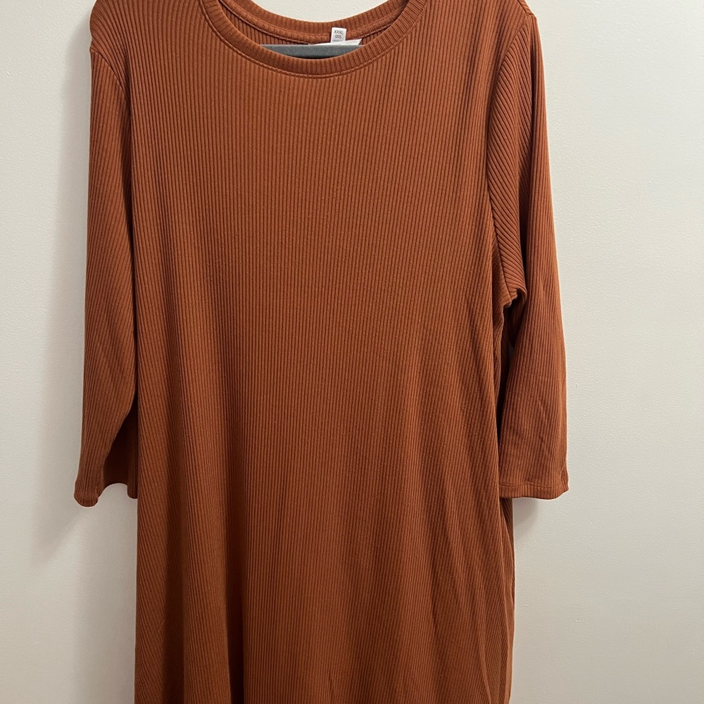 Rust Orange Ribbed Dress 3/4 Sleeve